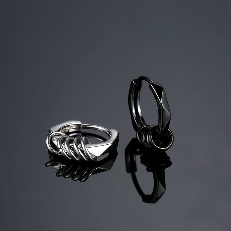 Unisex Black Geometric Single Earrings Fashionable Modern Style