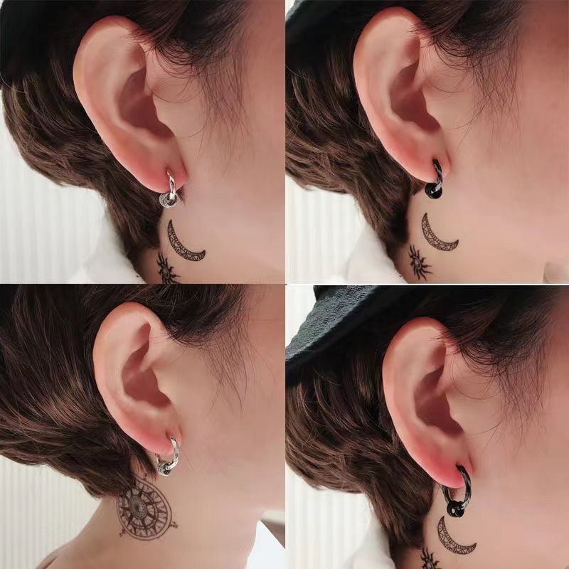 Unisex Black Geometric Single Earrings Fashionable Modern Style