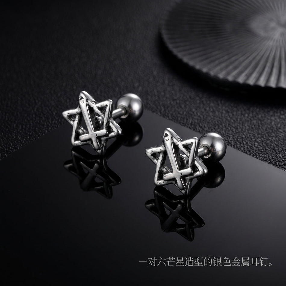 Unisex Titanium Steel Star Stud Earrings Punk Hip-Hop Style