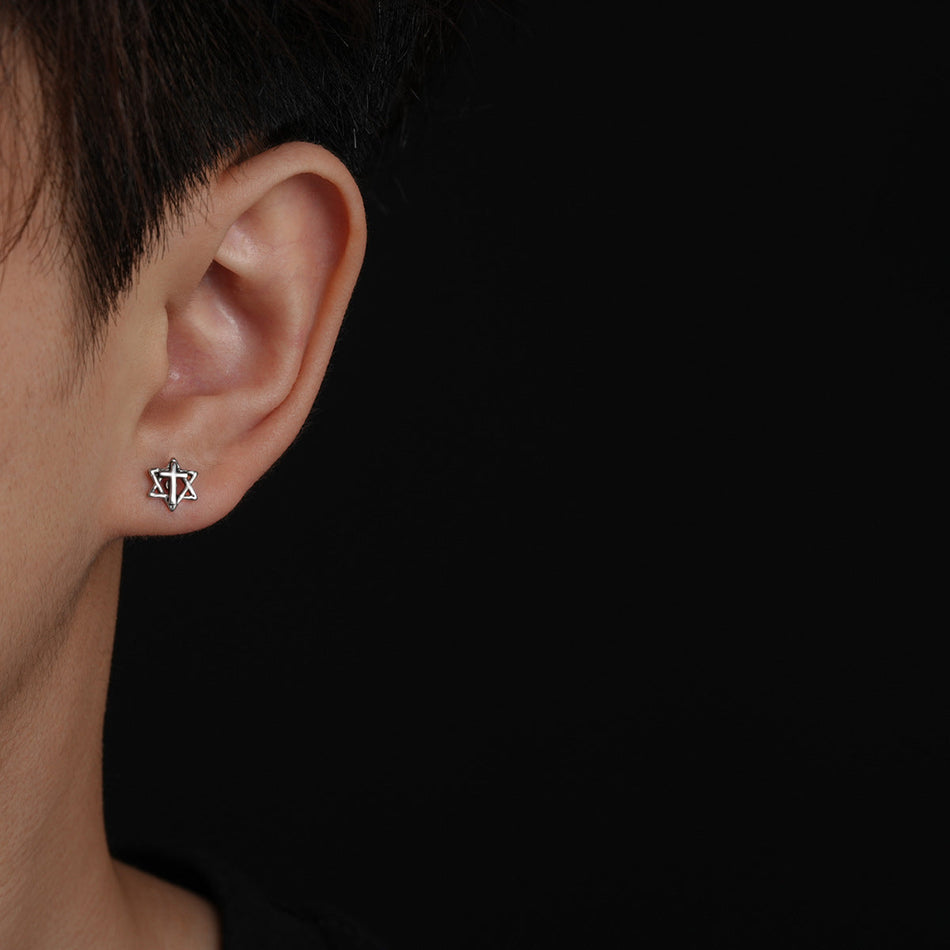 Unisex Titanium Steel Star Stud Earrings Punk Hip-Hop Style