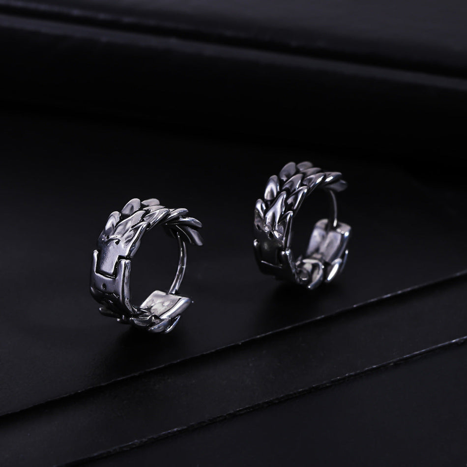 Unisex Stainless Steel Scale Hoop Earrings Retro Punk Style