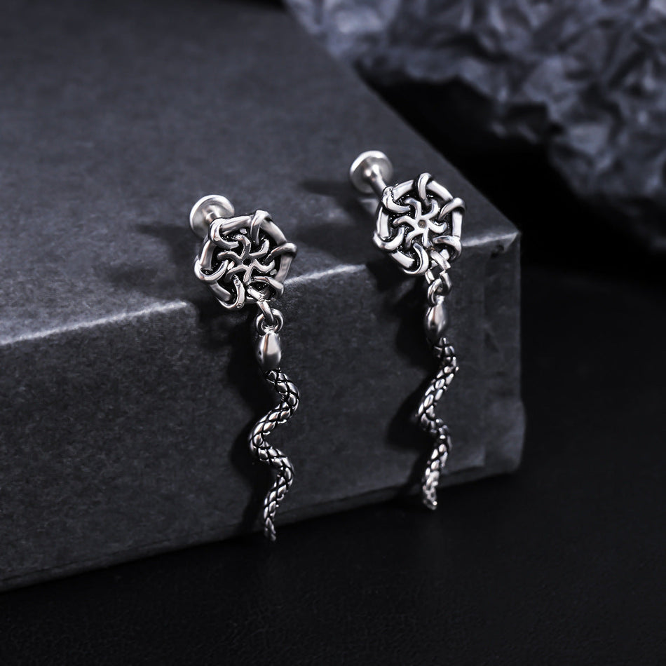 Unisex Stainless Steel Spiral Snake Pendant Earrings