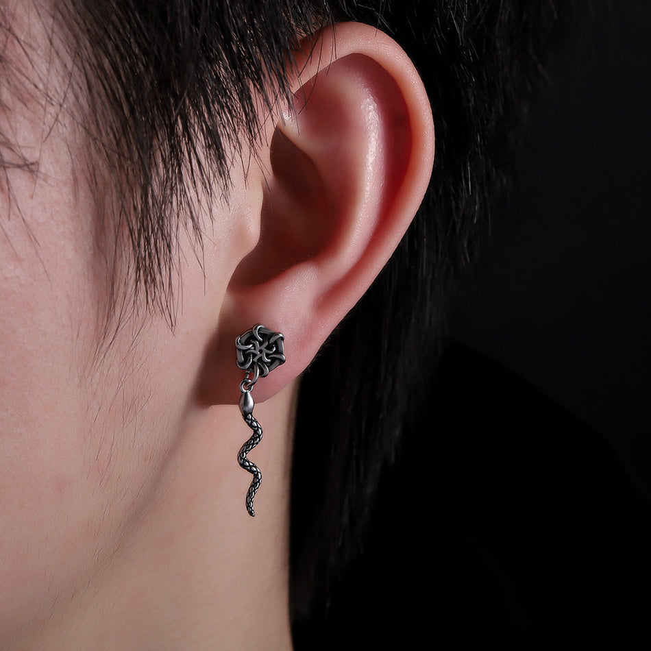 Unisex Stainless Steel Spiral Snake Pendant Earrings