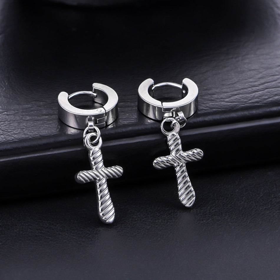 Unisex Titanium Steel Twill Cross Earrings Non-Fading Design