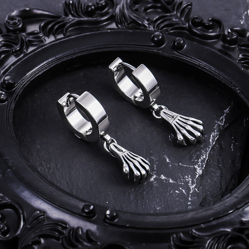 Unisex Titanium Steel Skull Hand Pendant Earrings Hip-Hop Style