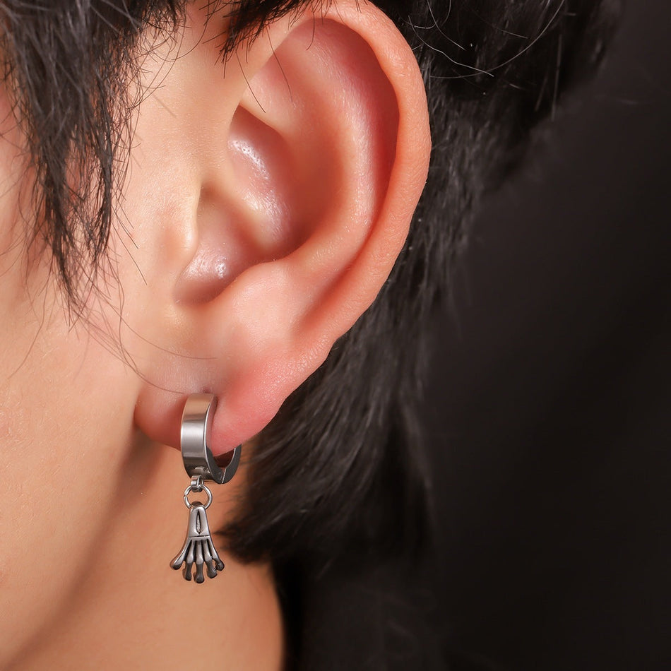 Unisex Titanium Steel Skull Hand Pendant Earrings Hip-Hop Style