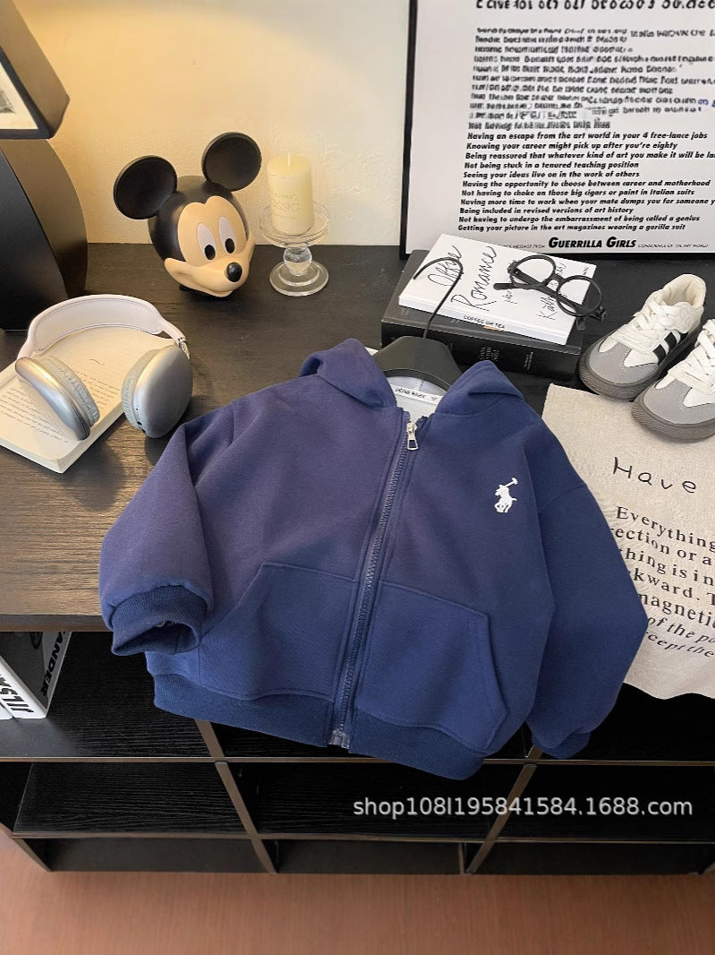 Unisex Kids' Cotton Hooded Zip Jacket for Spring Autumn