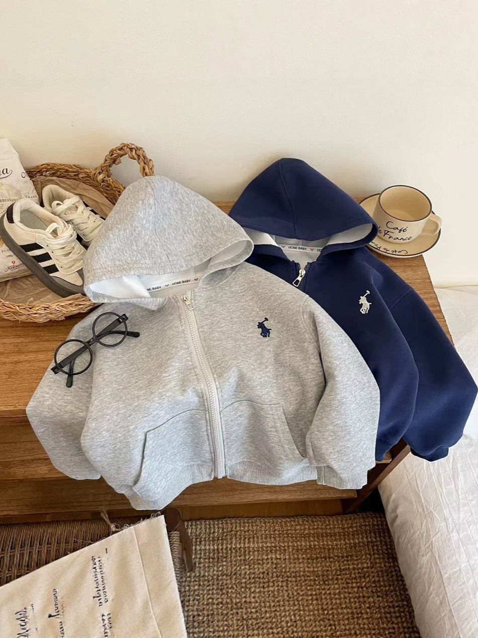 Boys' Cotton Hooded Zip Jacket with Sporty Stripes