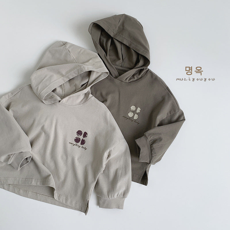 Kids Cotton Hooded Sweatshirt Korean Casual Long Sleeve Top