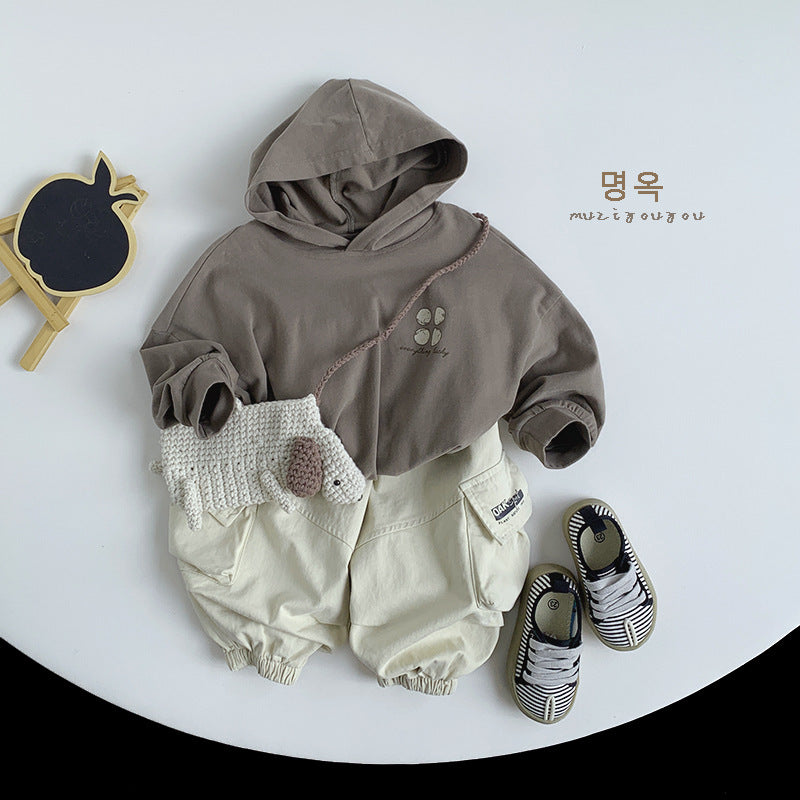 Kids Cotton Hooded Sweatshirt Korean Casual Long Sleeve Top