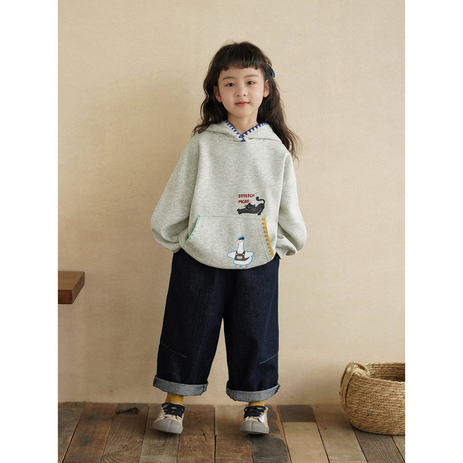 Girls Cotton Blend Hooded Sweatshirt Shell Embroidery Casual Top