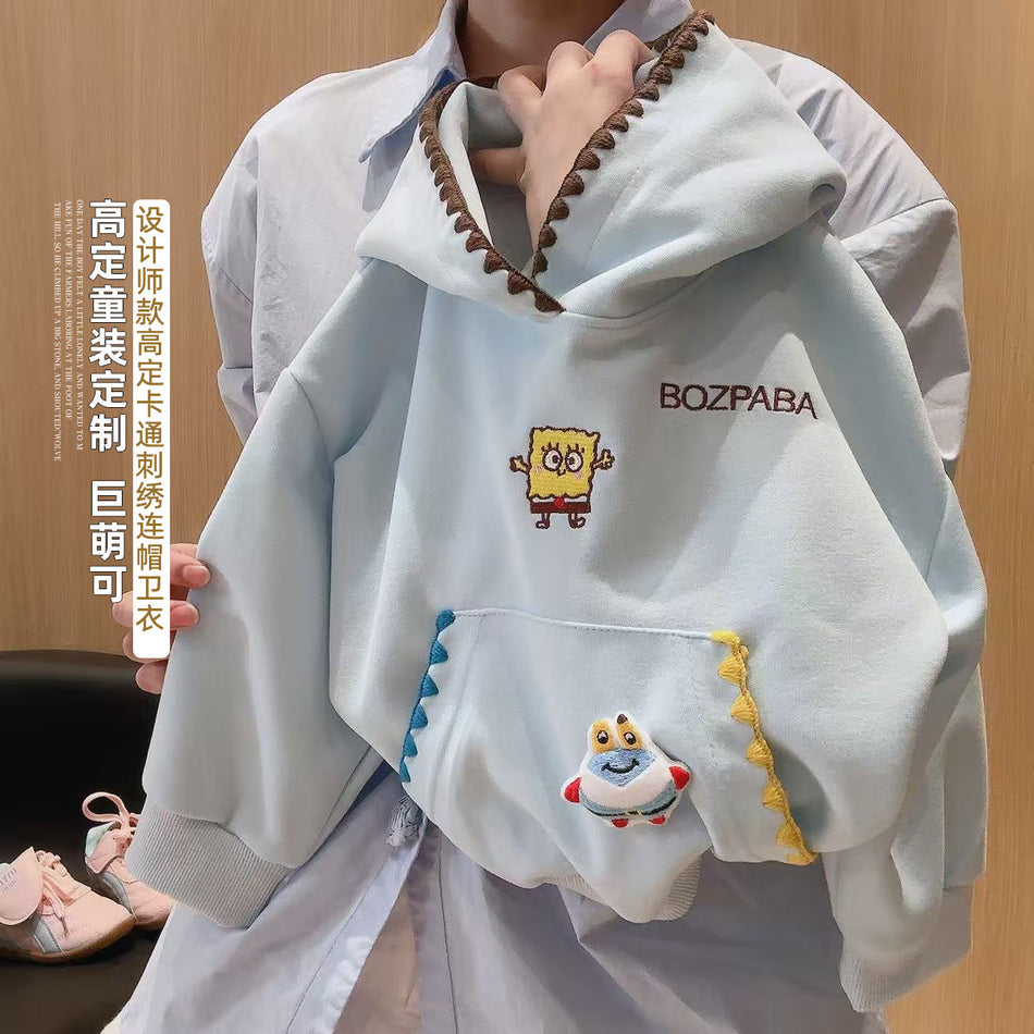 Kids Cotton Blend Hooded Sweatshirt Shell Embroidery Casual Top