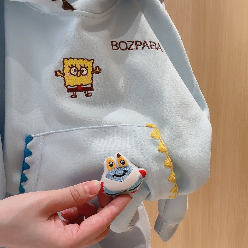 Kids Cotton Blend Hooded Sweatshirt Shell Embroidery Casual Top