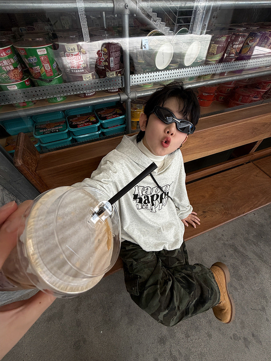 Boys 100% Cotton Hooded Sweatshirt Korean Casual Letter Top