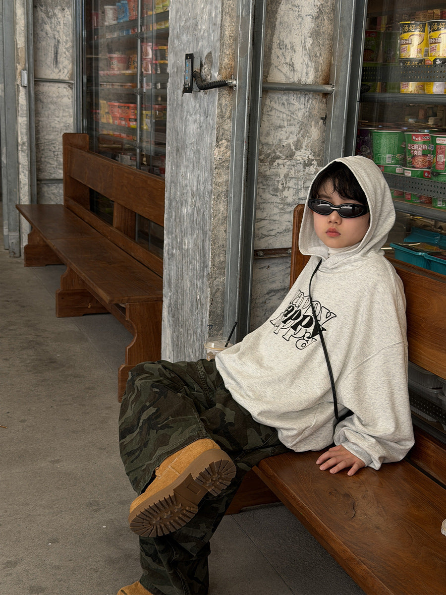 Boys 100% Cotton Hooded Sweatshirt Korean Casual Letter Top