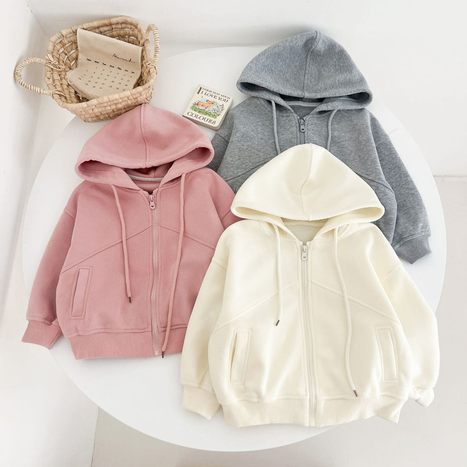 Kids Cotton Hooded Zipper Jacket Korean Style Sweatshirt