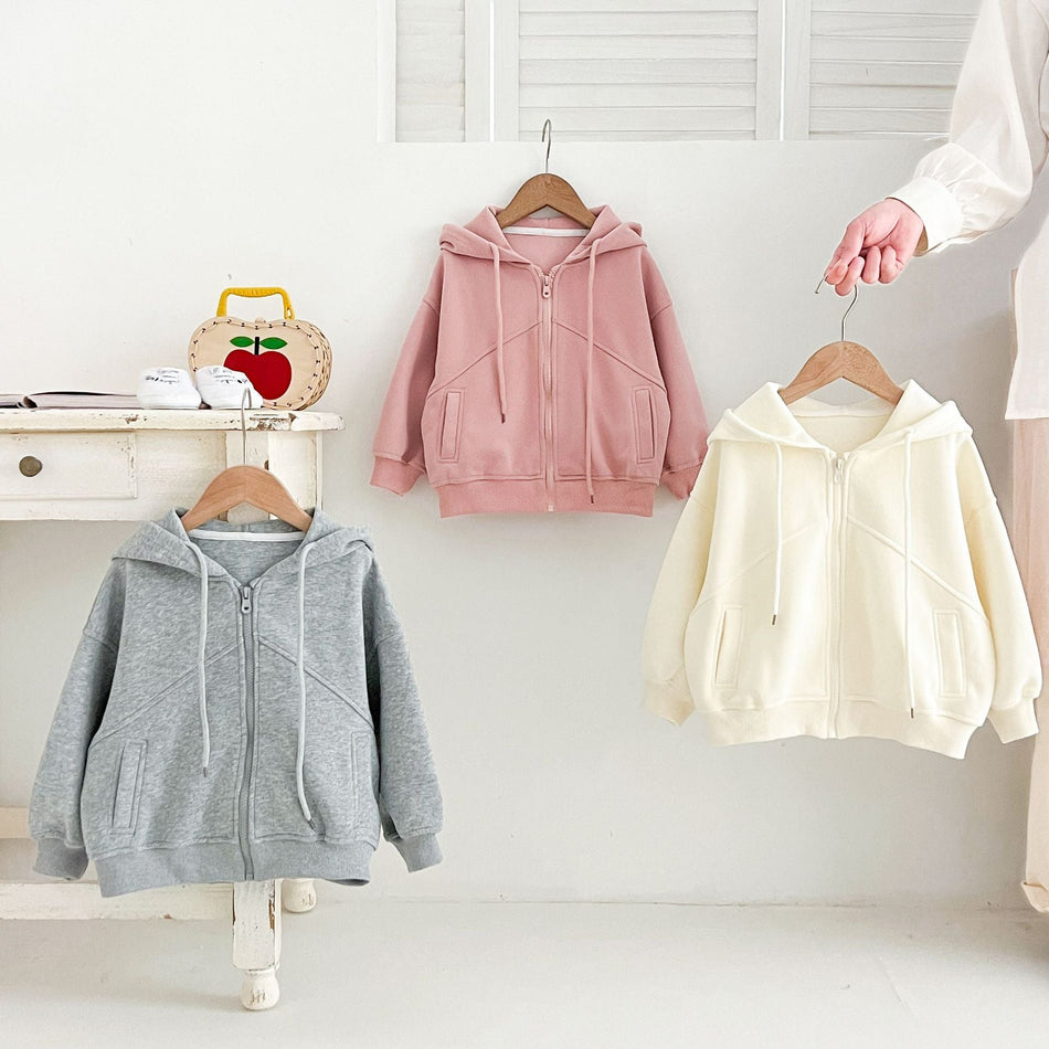 Kids Cotton Hooded Zipper Jacket Korean Style Sweatshirt