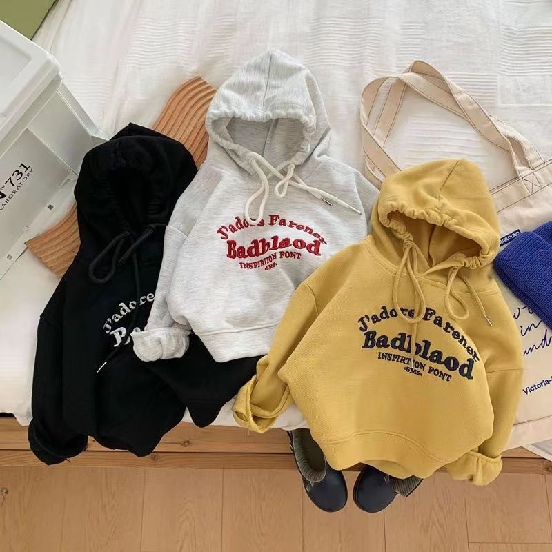 Kids Cotton Letter Embroidery Sweatshirt Korean Style Pullover