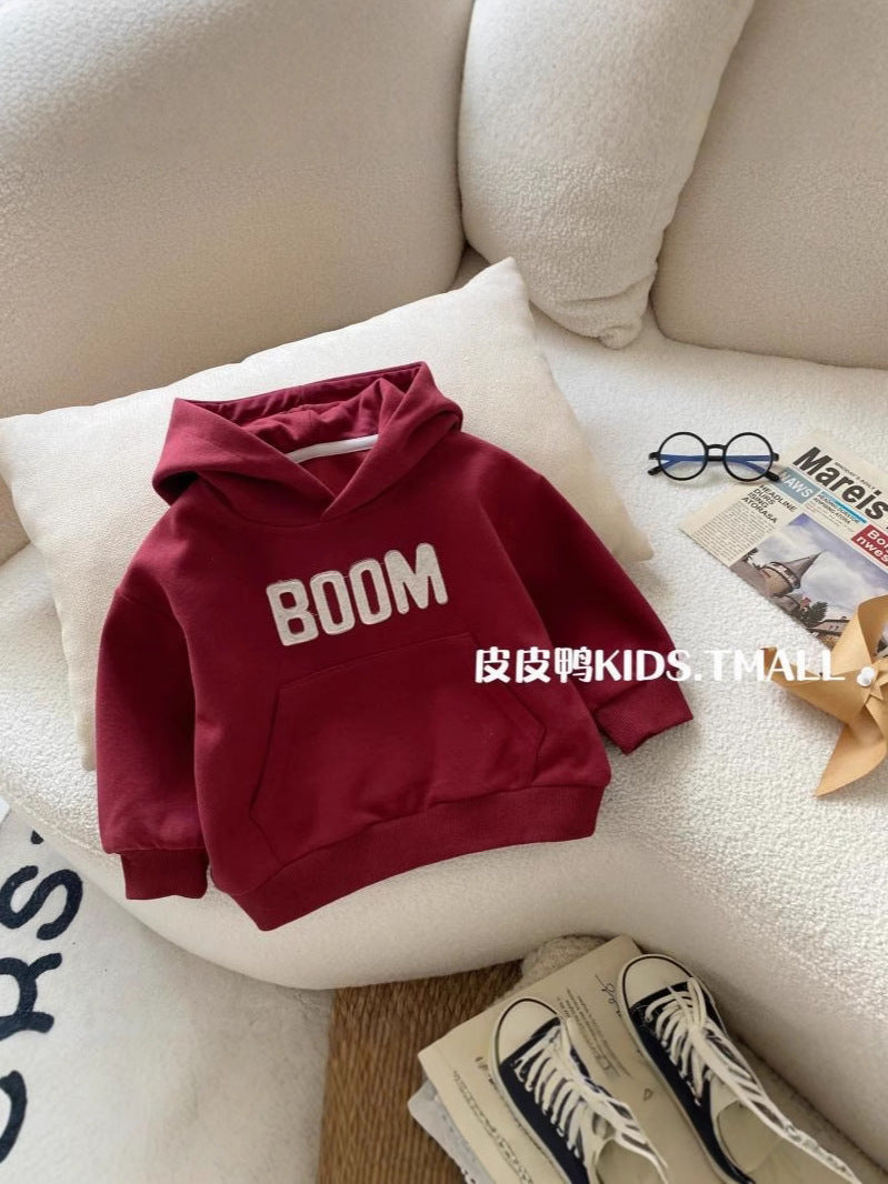 Boys Cotton Letter Hooded Sweatshirt Casual Spring Autumn