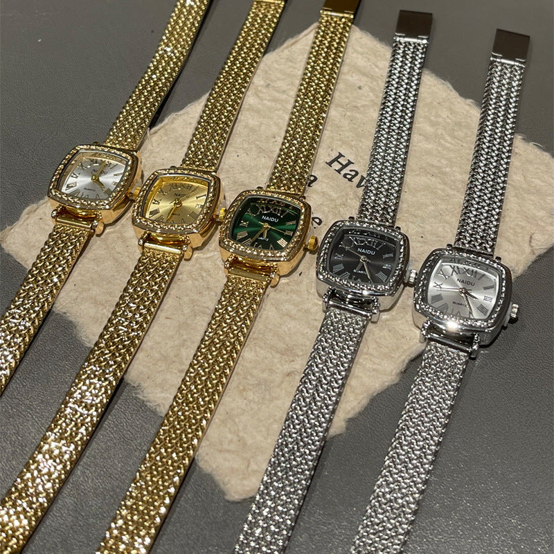 Women's Square Dial Wheat Ear Mesh Strap Fashion Watch