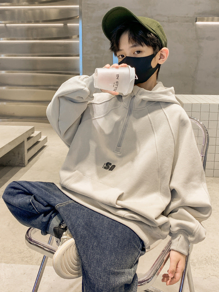 Boys Hooded Sweatshirt Letter Detail Casual Spring Autumn