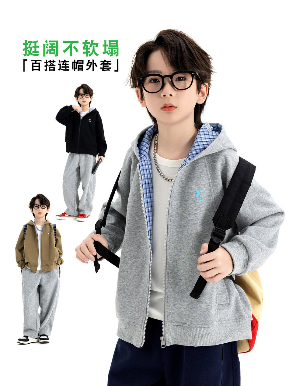 Boys Cotton Blend Hooded Jacket Casual Zip-Up Autumn Top