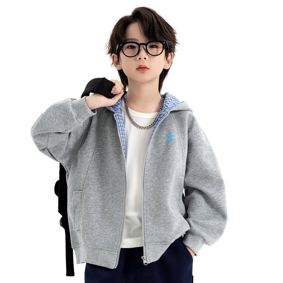 Boys Cotton Blend Hooded Jacket Casual Zip-Up Autumn Top