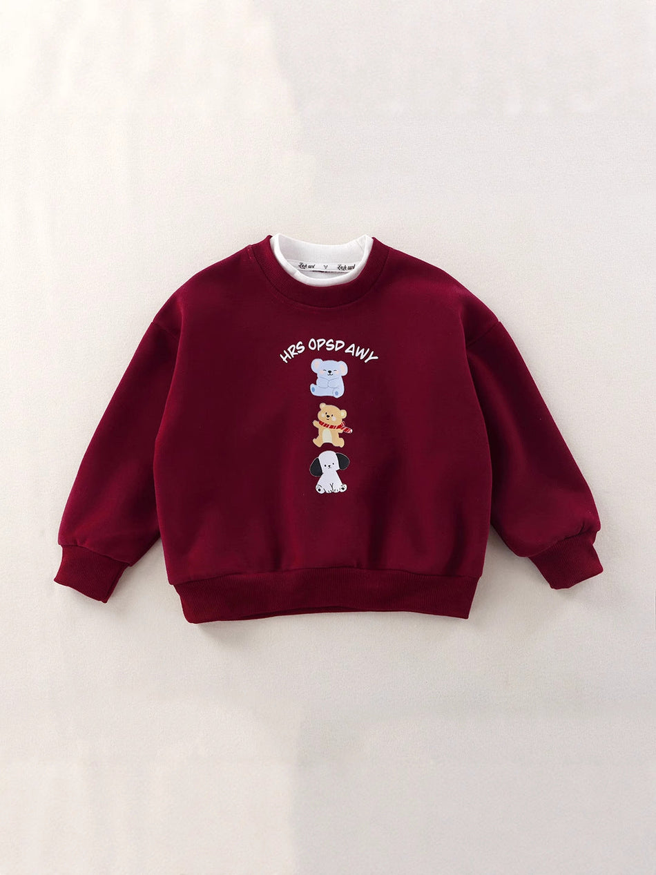 Kids Unisex Fleece-Lined Hooded Sweatshirt Cotton Casual Top