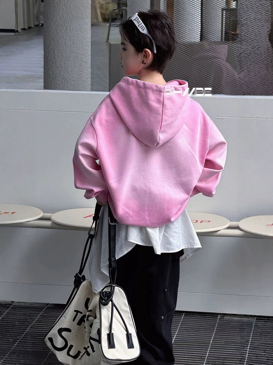 Kids Pure Cotton Korean Hooded Sweatshirt Long Sleeve Top