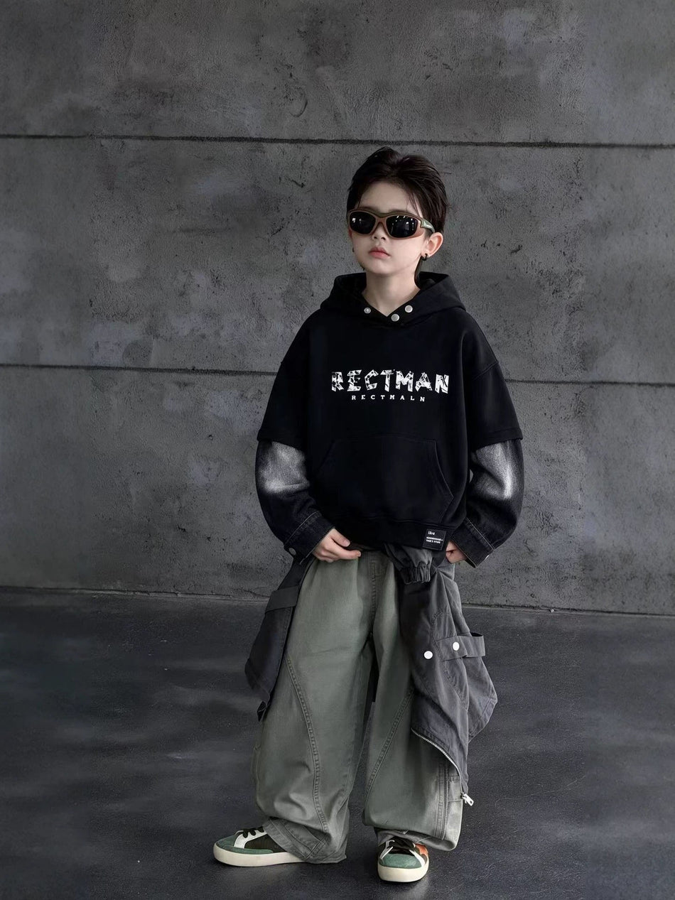 Boys Cotton Letter Print Loose Sweatshirt