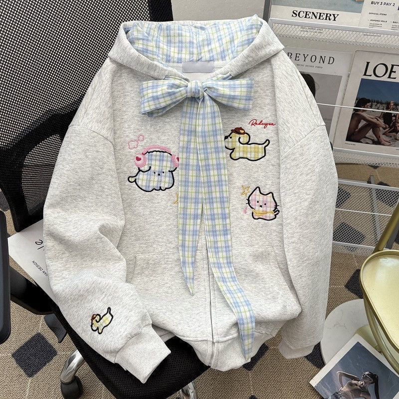 Girls Plaid Patchwork Embroidered Baseball Jacket