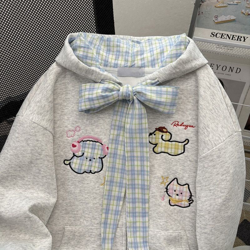 Girls Plaid Patchwork Embroidered Baseball Jacket