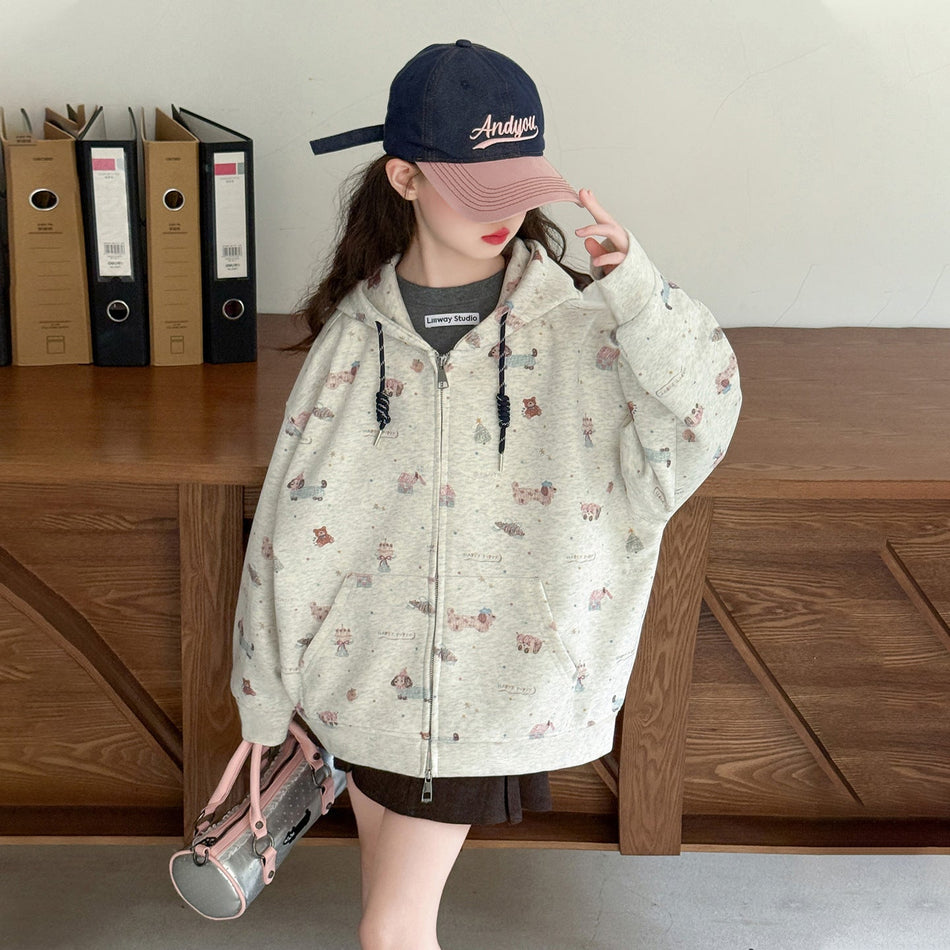 Girls Dachshund Puppy Hooded Zip-Up Jacket