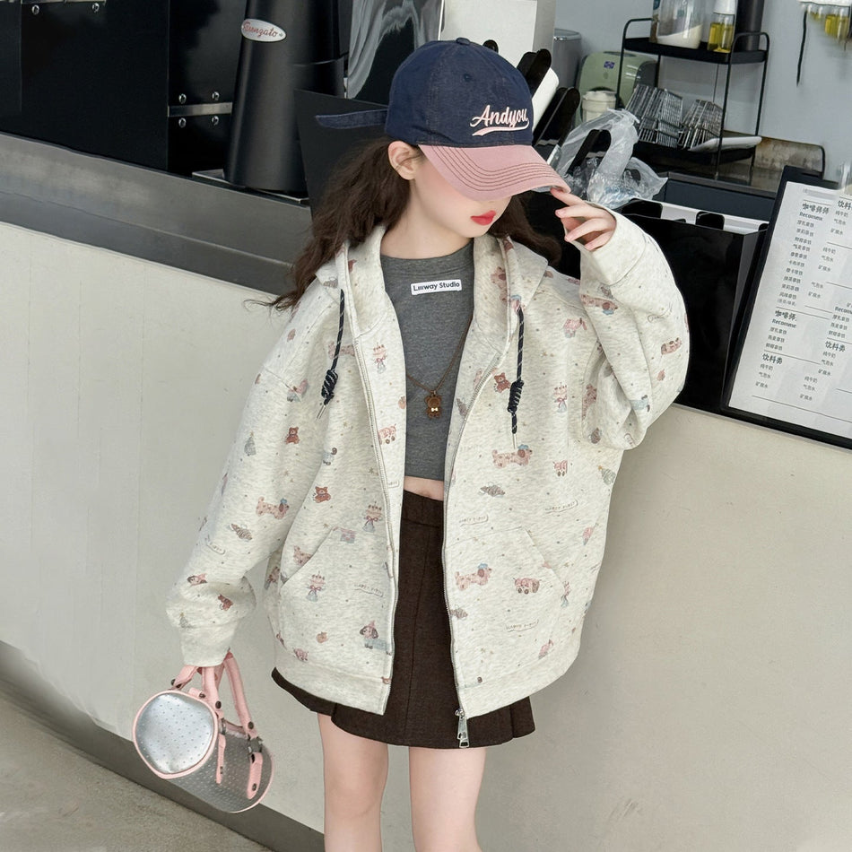 Girls Dachshund Puppy Hooded Zip-Up Jacket