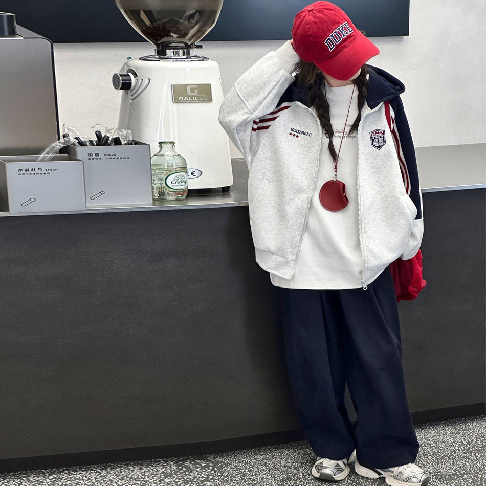 Girls Color Block Striped Hooded Pullover Jacket