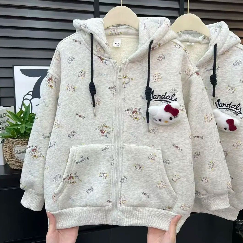 Girls' Hello Kitty Print Fleece Hooded Jacket