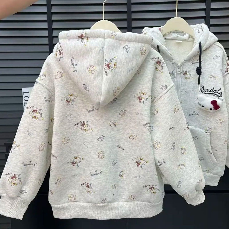 Girls' Hello Kitty Print Fleece Hooded Jacket