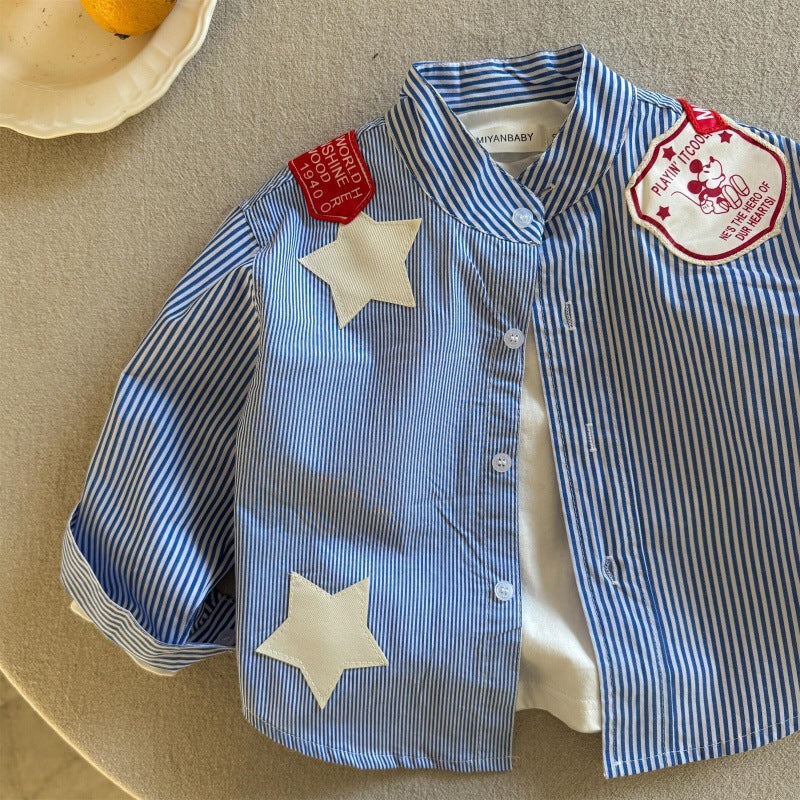 Kids' Cotton Striped Star Cartoon Shirt
