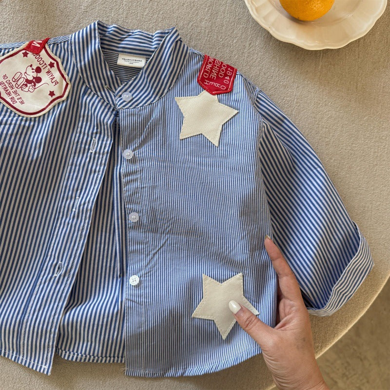 Kids' Cotton Striped Star Cartoon Shirt