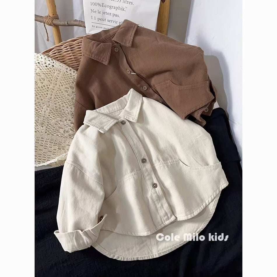 Boys' Korean-Style Cotton Blend Lapel Shirt