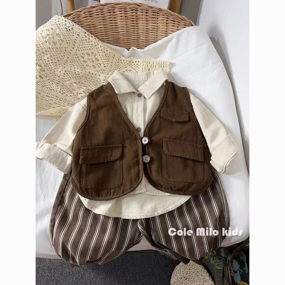 Boys' Korean-Style Cotton Blend Lapel Shirt