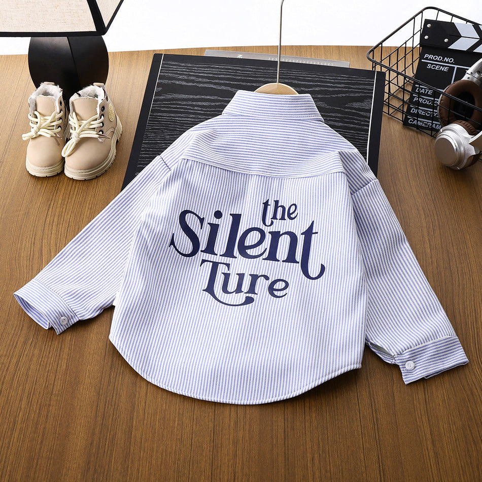 Boys' Cotton Striped Shirt, Long Sleeve Korean Style Top