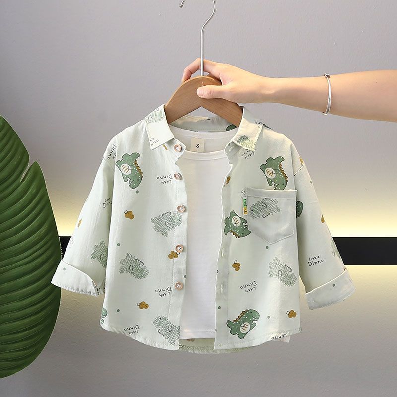 Kids' Cotton Striped Lapel Shirt, Korean Style Long Sleeve Top