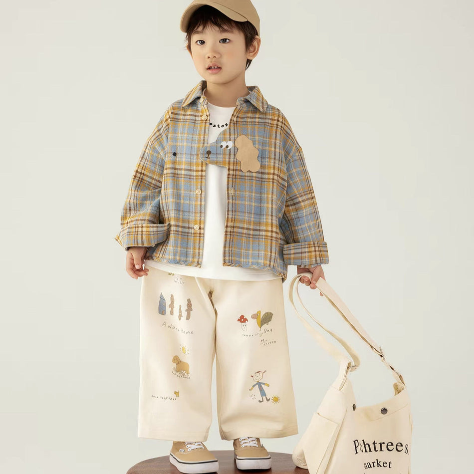 Kids' Cotton Striped Lapel Shirt, Long Sleeve Korean Style Top