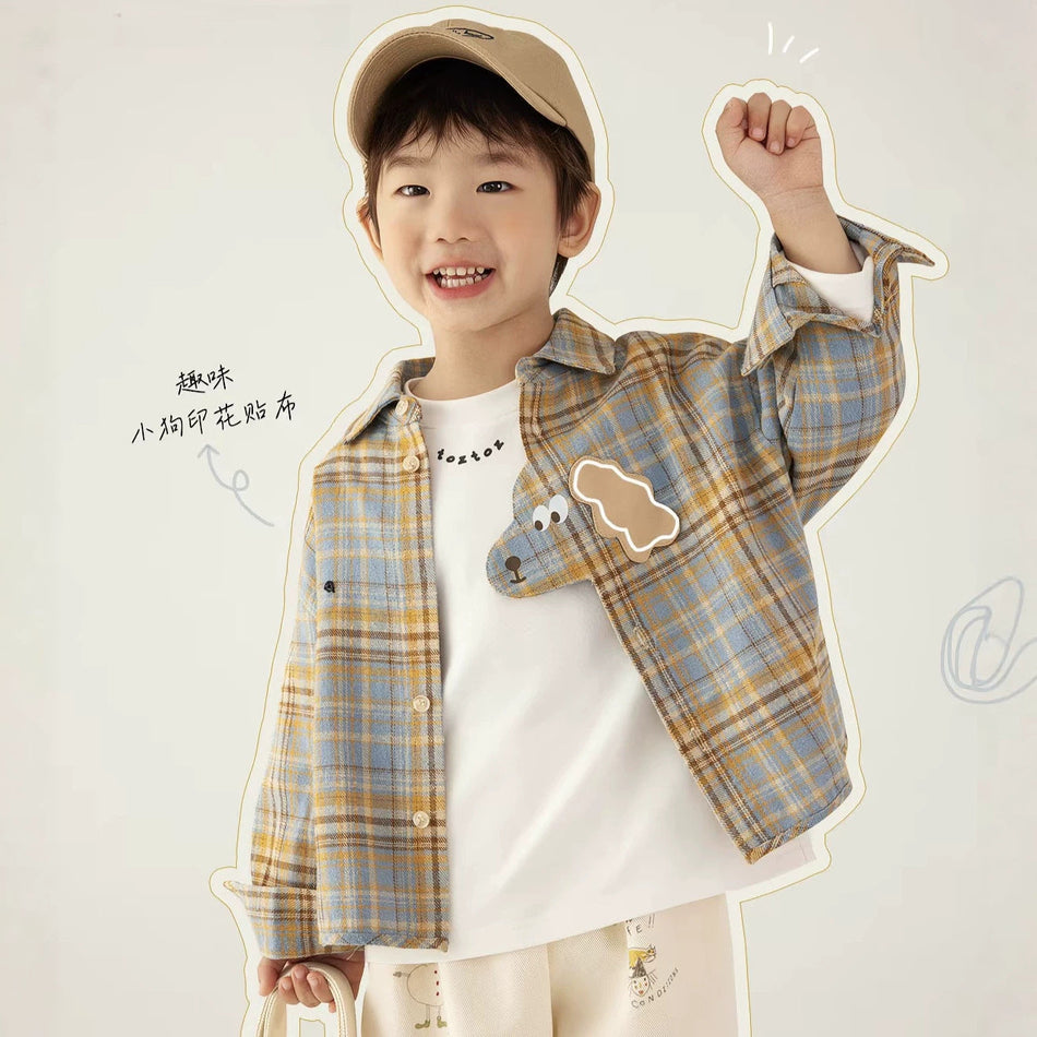 Kids' Cotton Striped Lapel Shirt, Long Sleeve Korean Style Top
