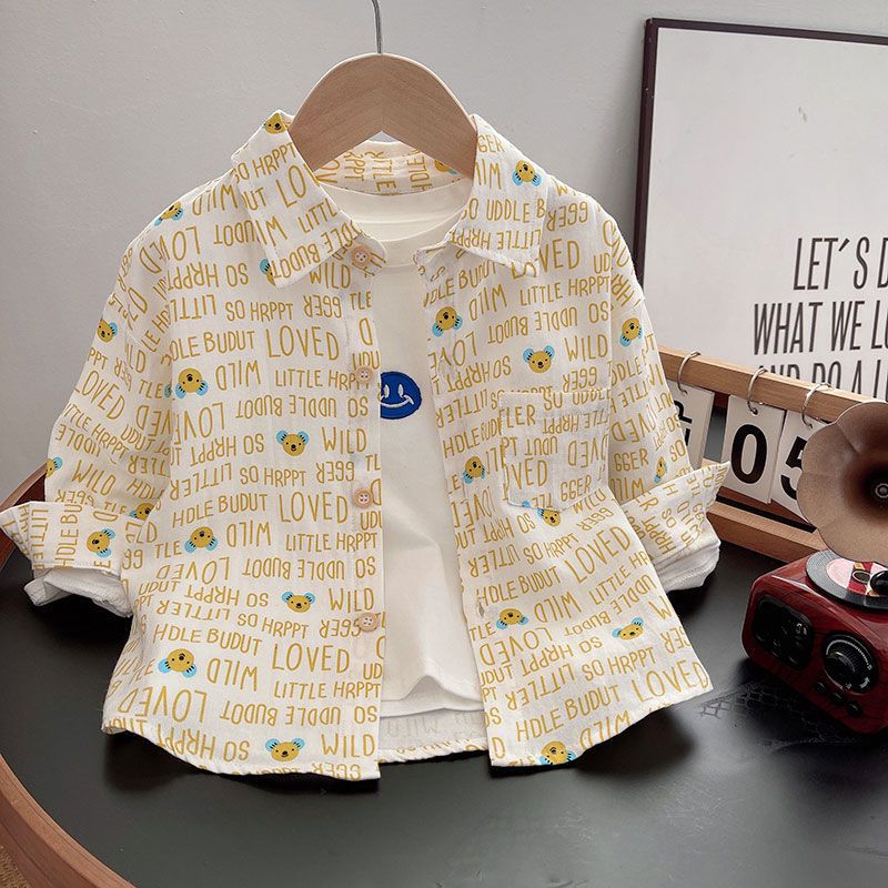 Kids' Cotton Striped Lapel Shirt, Korean Style Long Sleeve Top