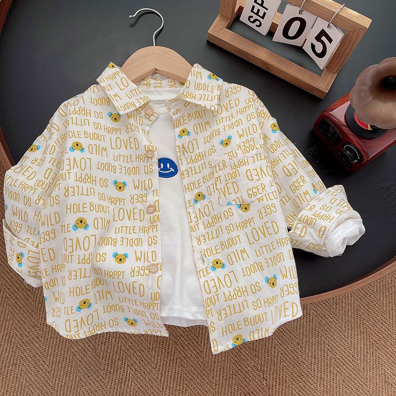 Kids' Cotton Striped Lapel Shirt, Korean Style Long Sleeve Top