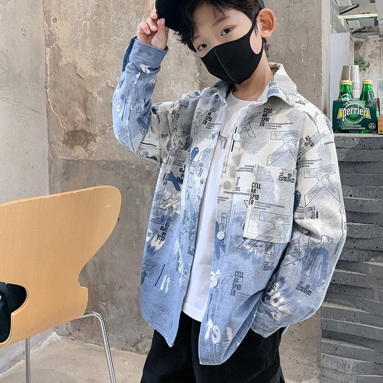 Boys' Cotton Striped Shirt | Korean-Style Long Sleeve Top