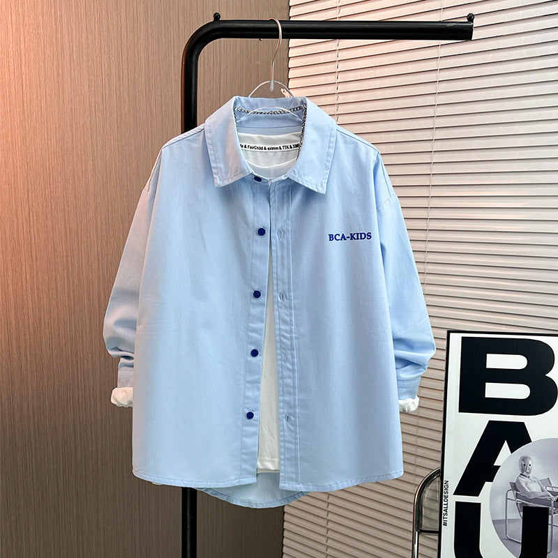 Boys' Cotton Letter Shirt | Korean-Style Long Sleeve Casual Top