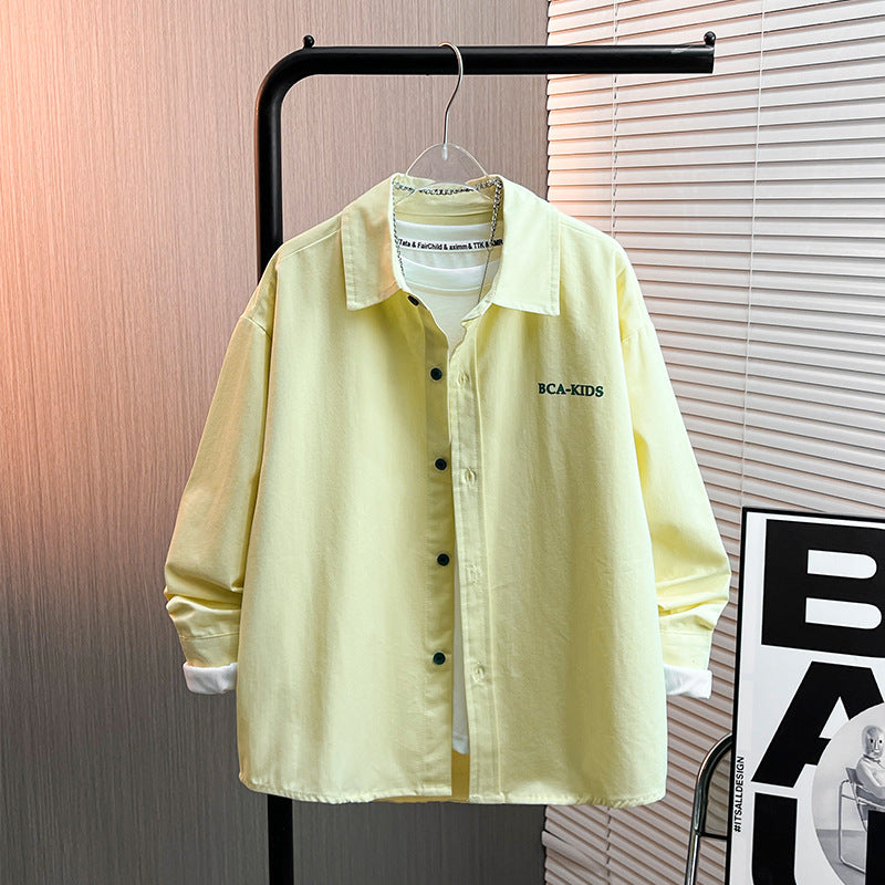 Boys' Cotton Letter Shirt | Korean-Style Long Sleeve Casual Top